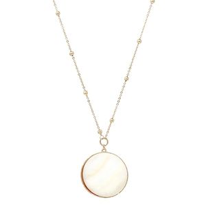 Mother of Pearl Shell Disc Pendant Necklace